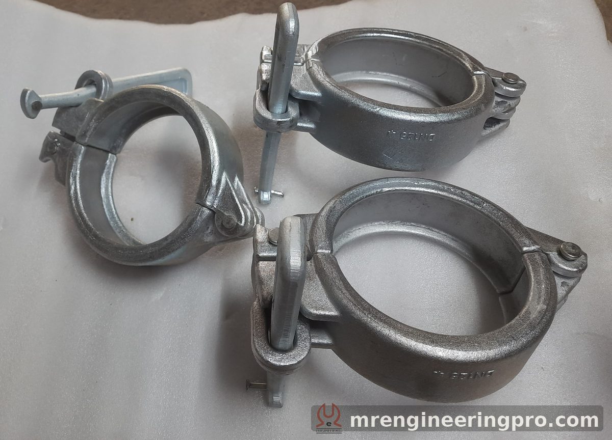 DN125 Schwing-type wedge clamps with wedges and links, galvanised