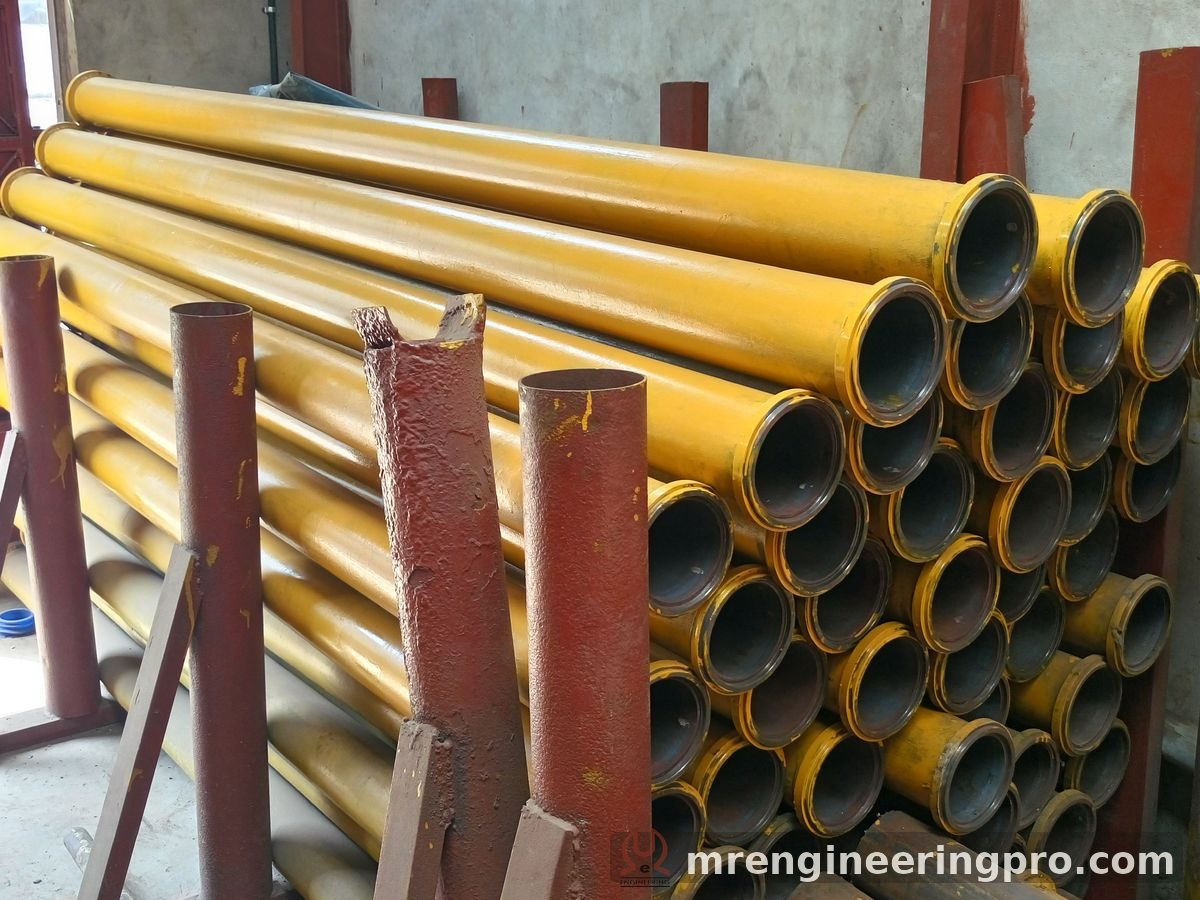 Stock of DN125 concrete delivery pipes with welded end collars