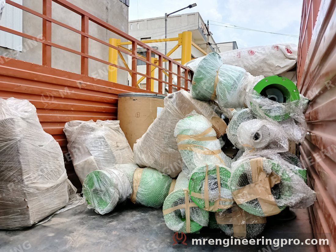 Cement screw conveyors packed for dispatch